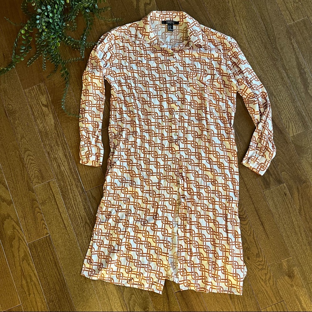 Geometric White/ Orange Shirt Dress